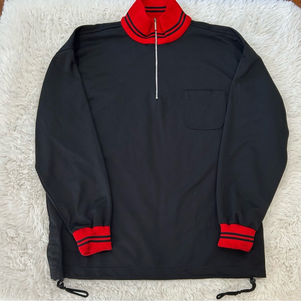 VTG Porsche Pullover 1/4 Zip Men’s XL Black Red Mock Neck Car Pocket With Logo